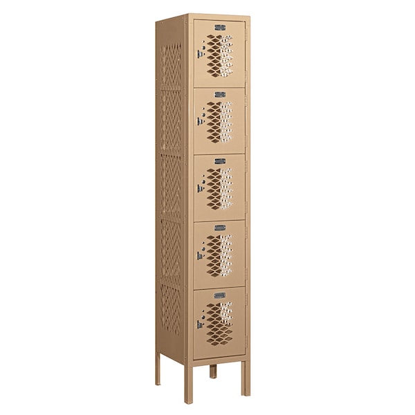 5 Tier Box Vented Locker, 12"Wx66"Hx12"D, 5 Door, Tan, Unassembled